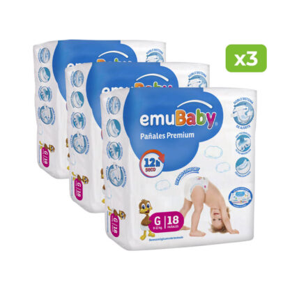 Pack 54 Pañales Premium Emubaby 9 a 13 kg Talla G Packs www.comcer.cl