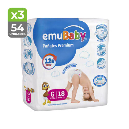 Pack 54 Pañales Premium Emubaby 9 a 13 kg Talla G Packs www.comcer.cl